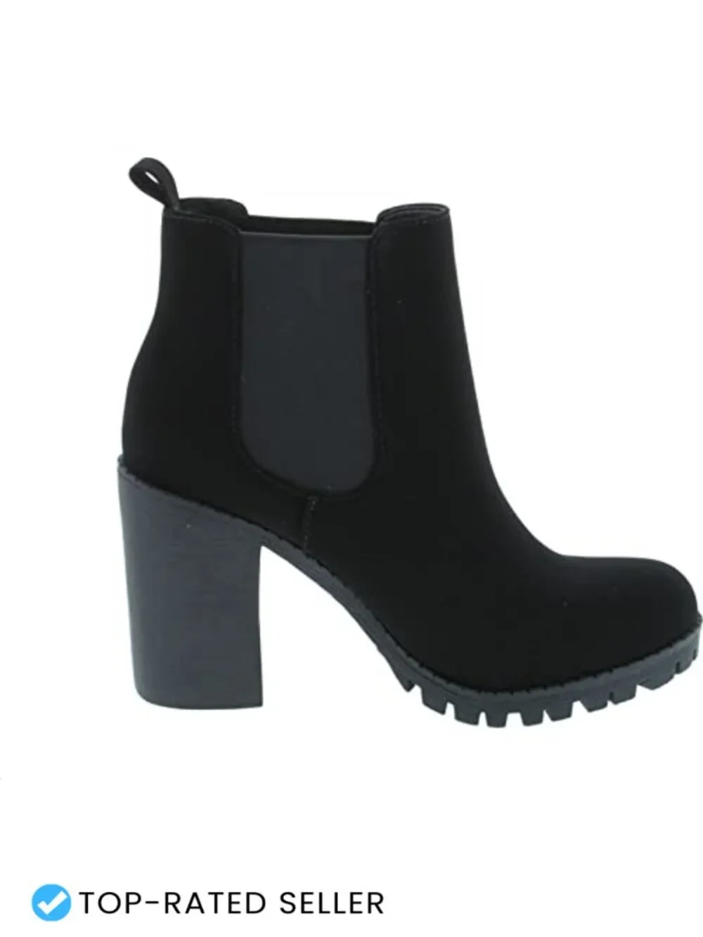 Women's Ankle Bootie with Chunky Heel Lug Sole Elastic Gore Pull-On